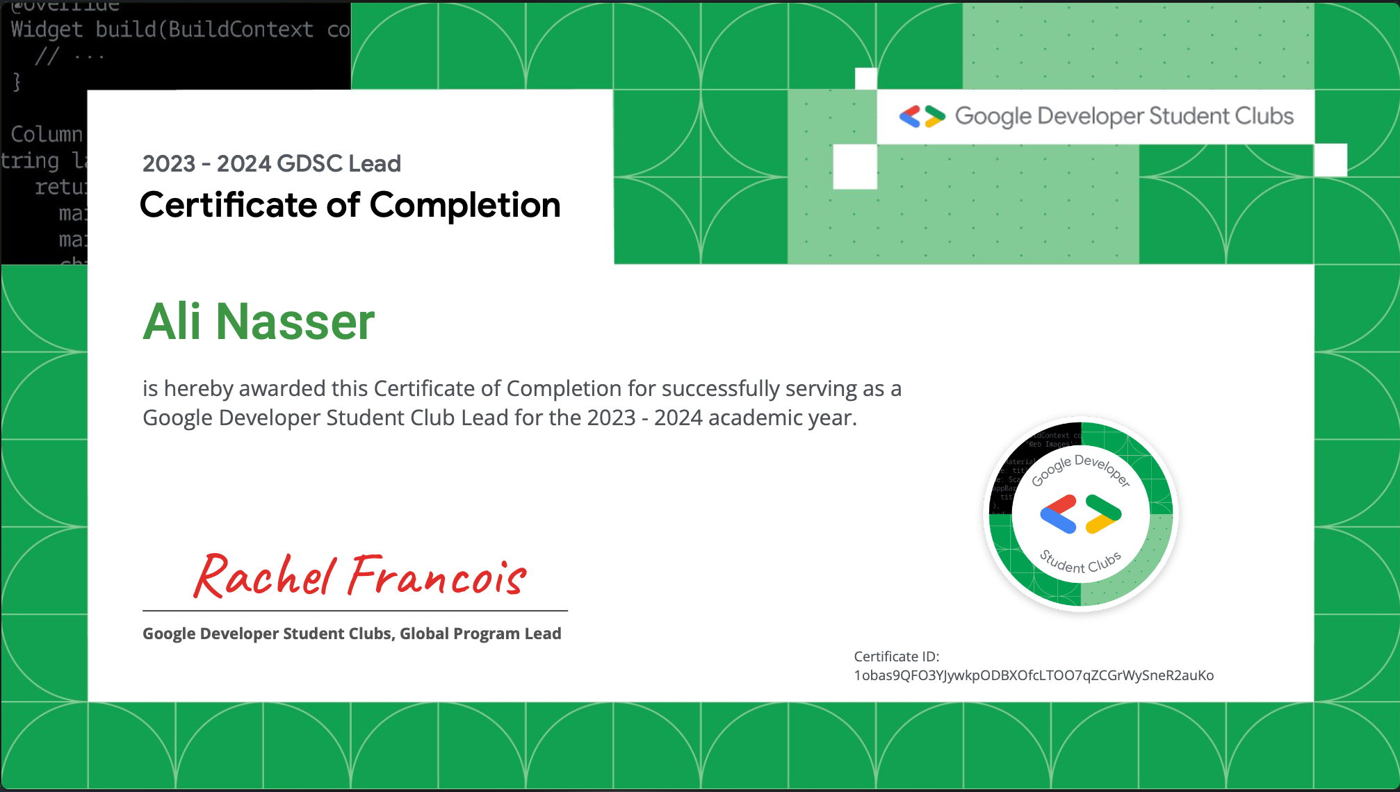 GDSC Lead Certificate